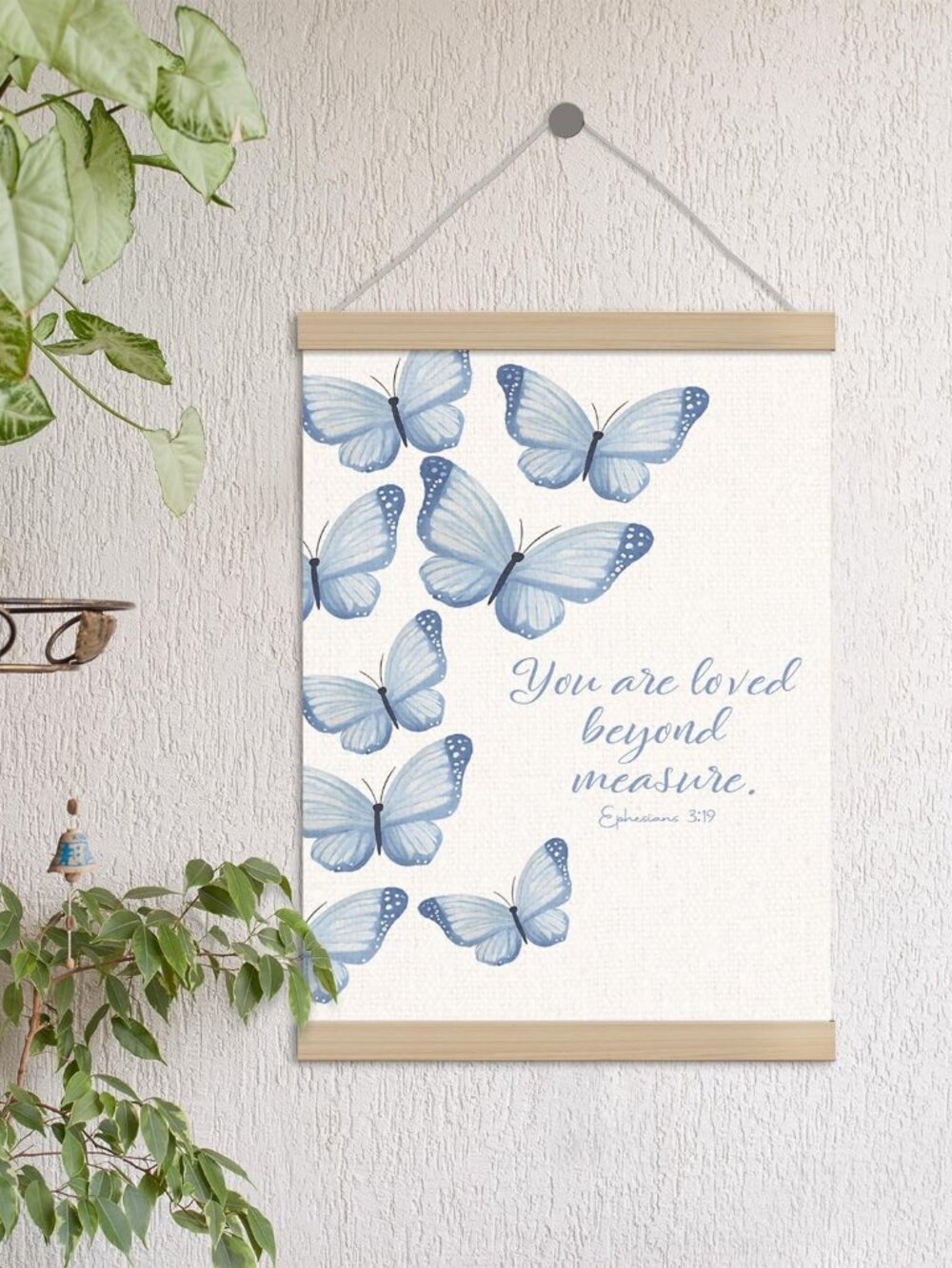 Blue Butterfly Christian Wall Art Bible Verse Poster Hanger 12x16 Decor